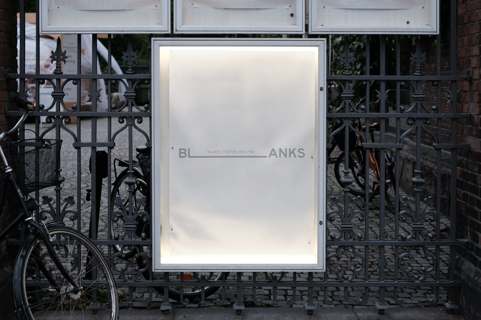 white poster with Blanks logo on it